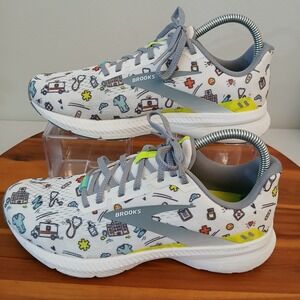Brooks Launch 8 Medical Nursing Print Running Shoes Womens 8.5 White 1203451B173